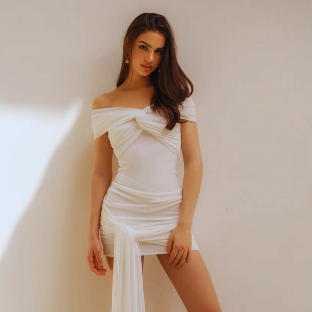 Pearl Flame Off-Shoulder Dress