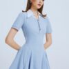 Light Blue Ribbed Short-Sleeve Mini Dress “Gentle Breeze” GB1909