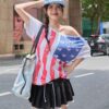 Women's Off-Shoulder American Flag T-Shirt – Casual Summer Street Style