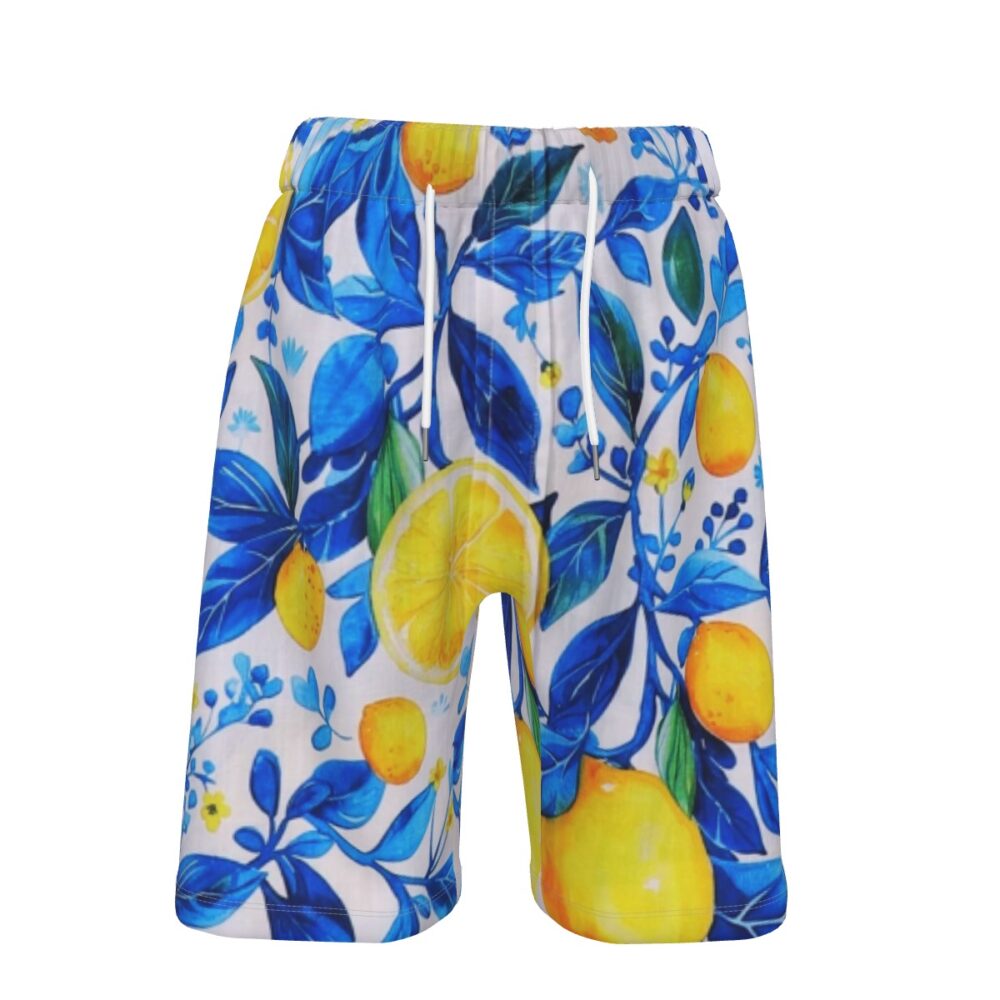 Vibrant Lemon & Blue Foliage Summer Aloha Shirt – Custom Photo Beach Short