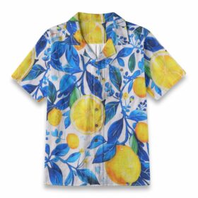 Vibrant Lemon & Blue Foliage Summer Aloha Shirt – Custom Photo Hawaiian Shirt